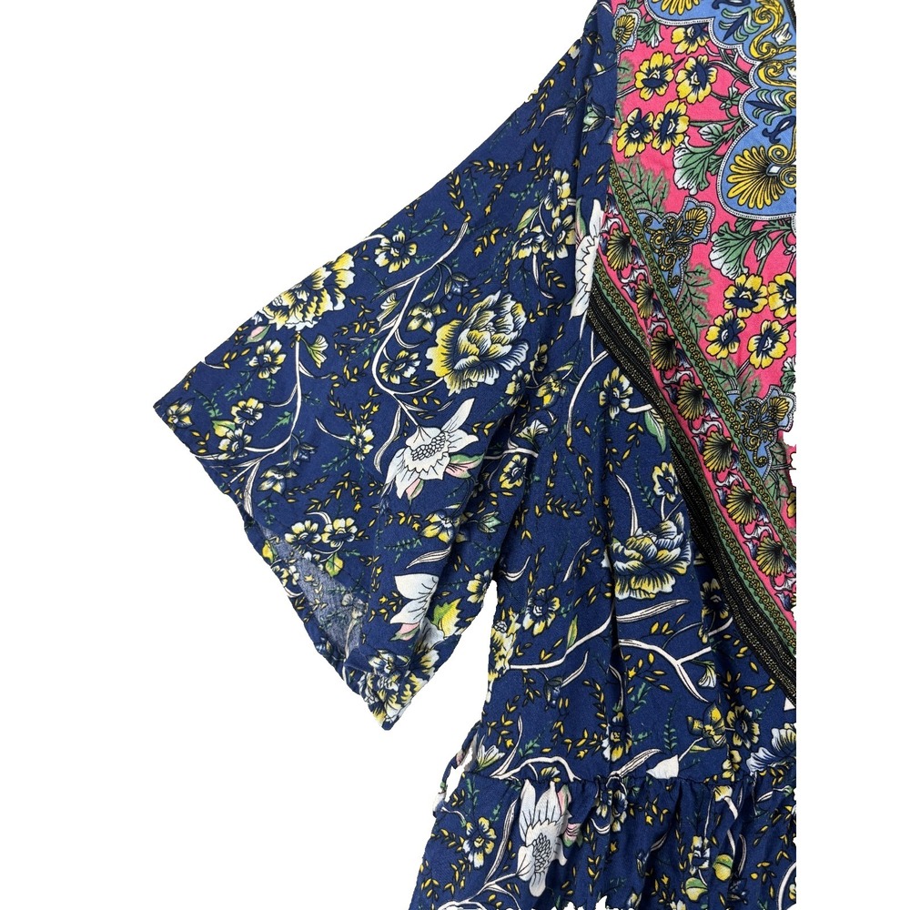 Boho Floral V Neck Tunic Festival Resort Top Blue Bell Sleeve Womens 18-20 Plus - Picture 7 of 13
